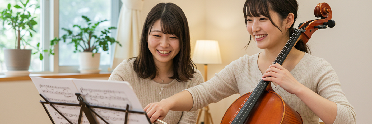 チェロ教室のワンコイン体験レッスンの様子