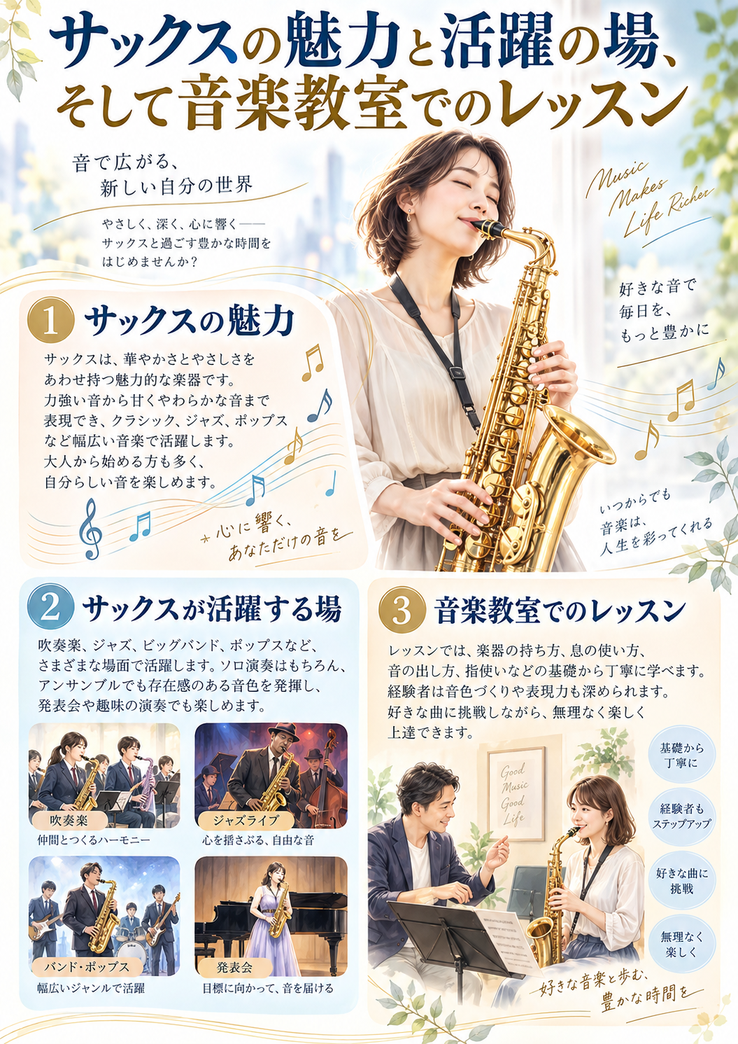 サックスの魅力と活躍の場そして音楽教室でのレッスン | アート和田町音楽院本部 横浜